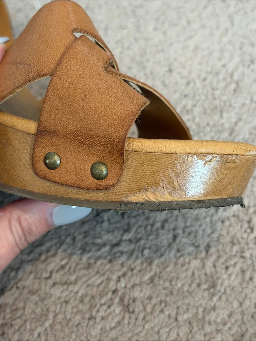 Korks Bagley Platform Heeled Sandals Tan Size 11 Small Flaw Boho 70s Summer